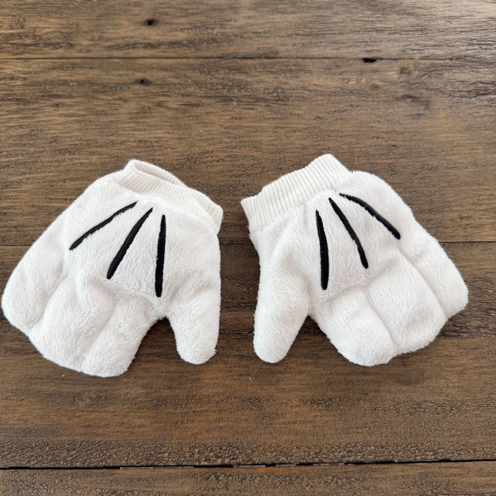 White Plush Mickey Mouse Inspired Baby Mitten Character Costume Gloves Halloween